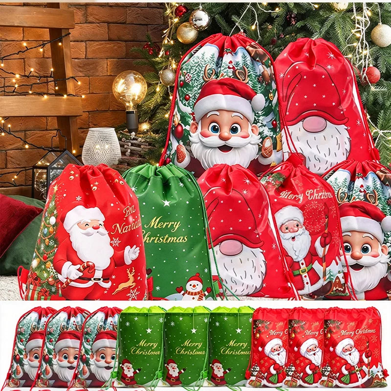 4-60pcs Christmas Drawstring Bags Non woven Sacks Xmas Wrapping Storage Bag for Christmas New Year Candy Goodie Gift Party Favor