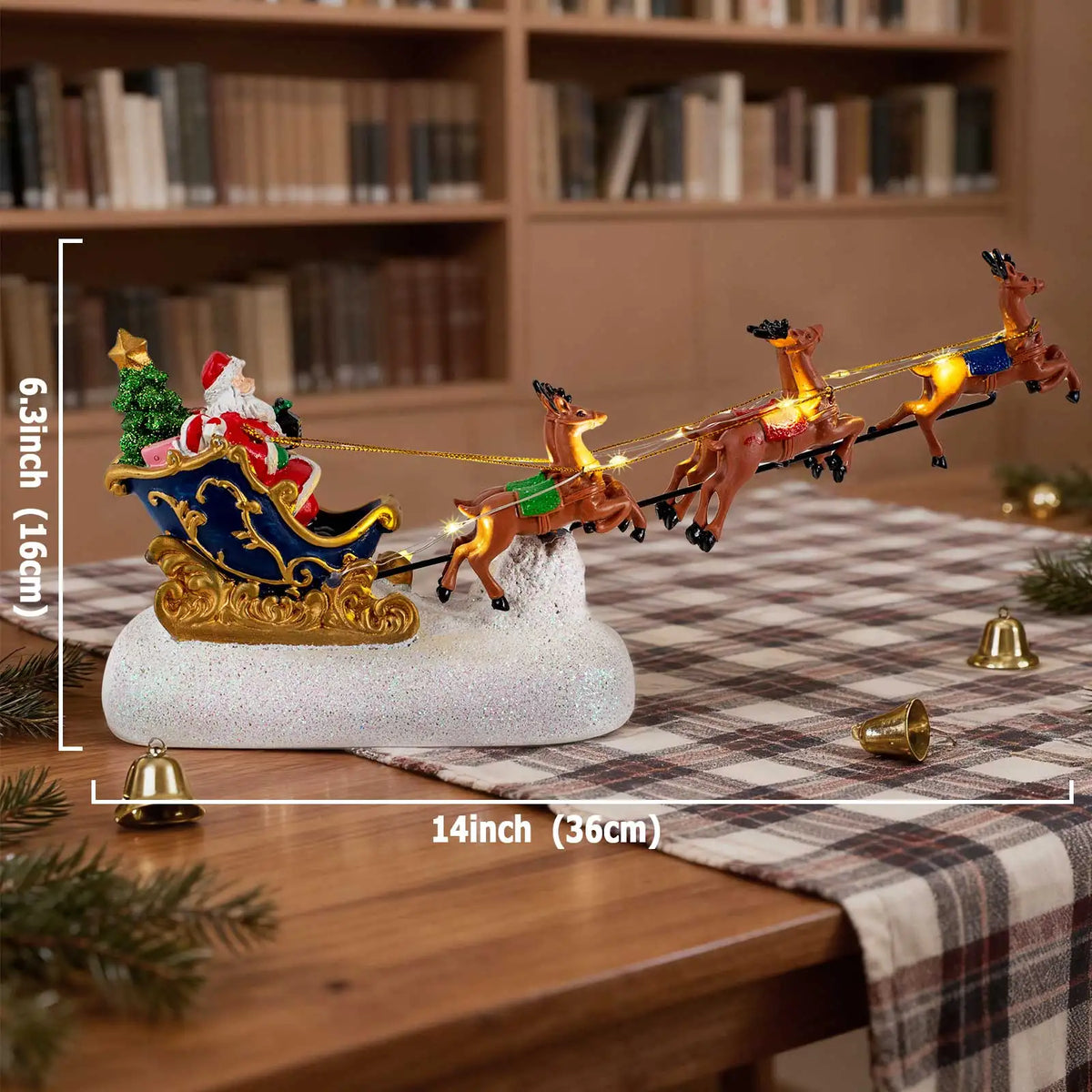 Christmas Village Decoration Santa Sleigh Reindeer Figurine Lighted Musical Christmas Fireplace Tabletop Holiday Home Decor Gift