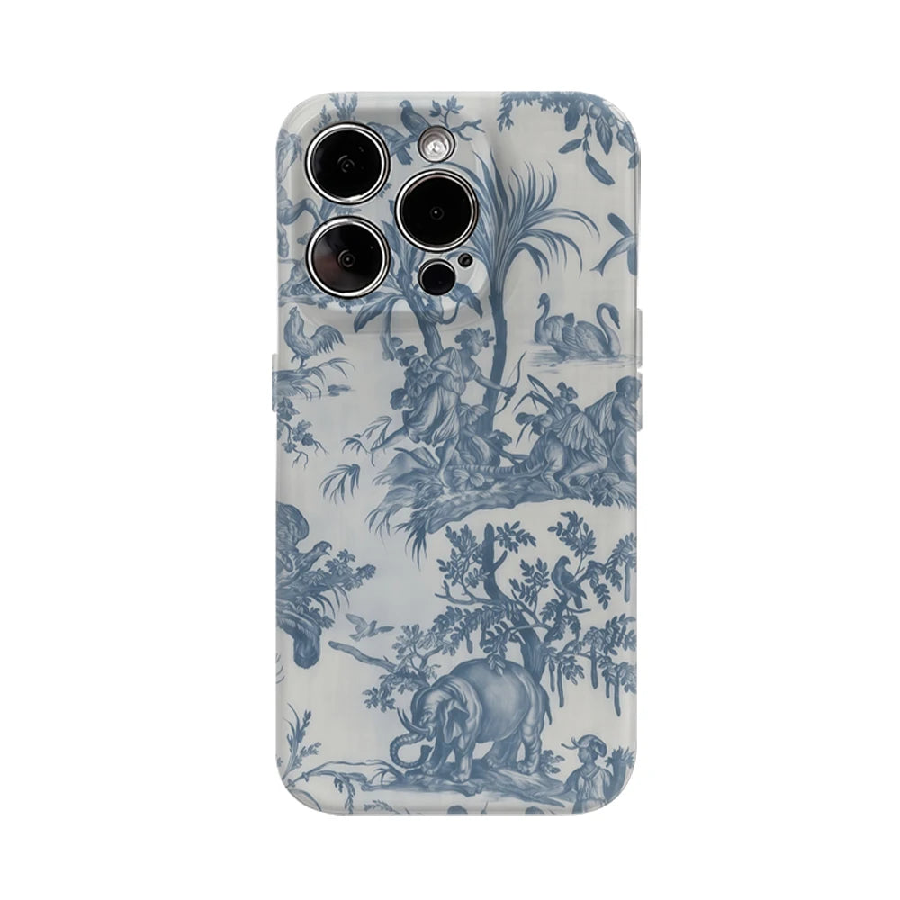 Blue Toile De Jouy IPhone17 Must-Haves Phone Case for IPhone 17 16 15 14 13 12 11 Pro Max Plus Double-layer Back Cover