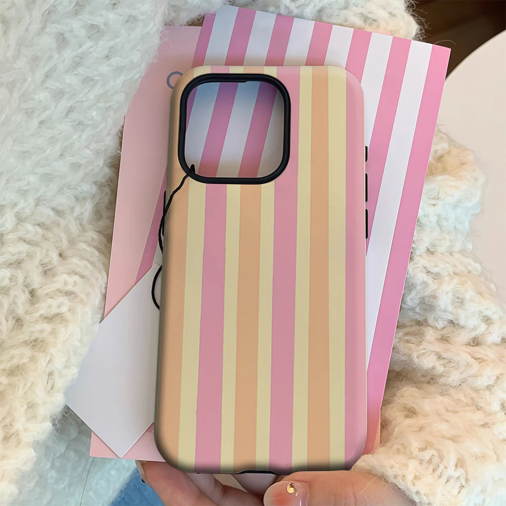 Blush & Peach Yellow Vertical Stripes IPhone17 Must-Haves Phone Case for IPhone 17 16 15 14 Pro Max Plus Double-layer Back Cover