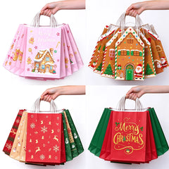 5-50pcs Christmas Paper Gift Bags with Handles Gingerbread House Merry Christmas Party Favor Treat Bags Goodie Candy Bags