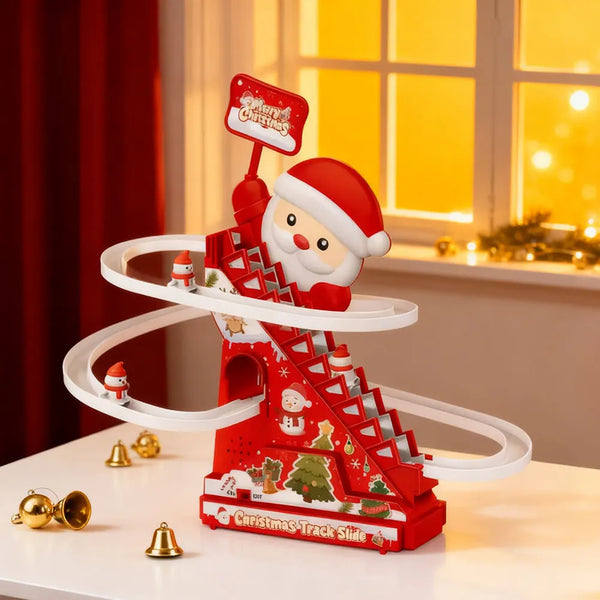 Music Santa Climbing Toy Electric Christmas Track Set DIY Assembly Xmas Present With Flashing LED Music Lights Holiday Decor