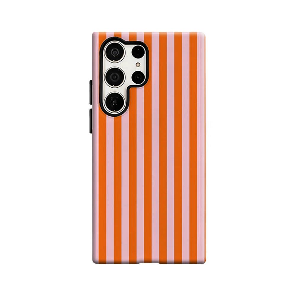 Bold Orange & Pink Stripes Phone Case for Samsung Galaxy S25 Ultra S24 S23 Ultra Plus Glossy Double-layer Back Cover