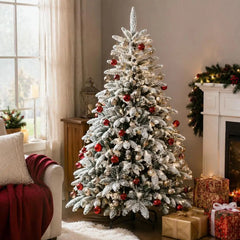 5 Ft Artificial Flocked Christmas Tree, 717 Branch Tips, Hinged Branches, Foldable Metal Stand, Easy Assembly for Home Office Holiday Decor