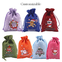 10pcs Christmas Linen Drawstring Bag Christmas Pattern Candy Gift Christmas Small Gift Hand Jewelry Bracelet Apple Bag