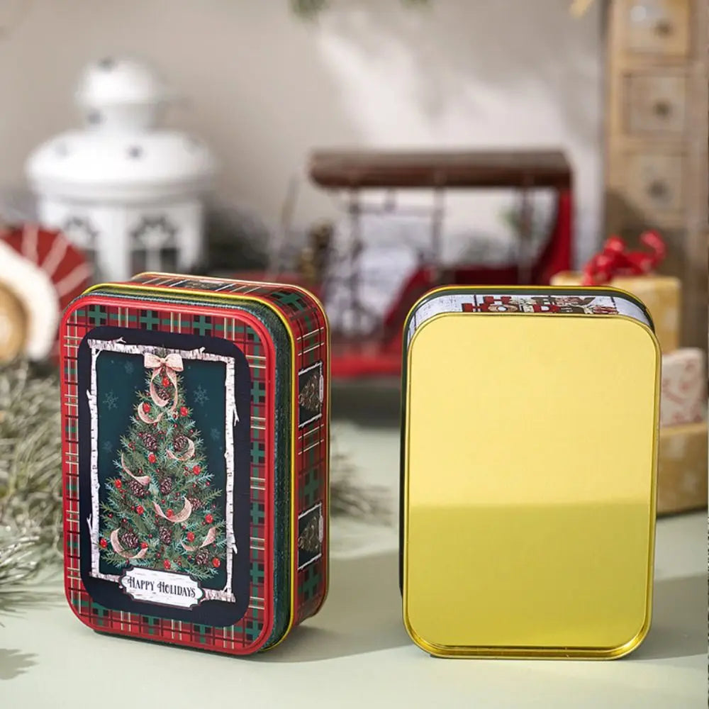 Cute Tinplate Christmas Tin Box Gift New Year Party Supplies Gift Box Festival Ornaments Candy Jar Christmas