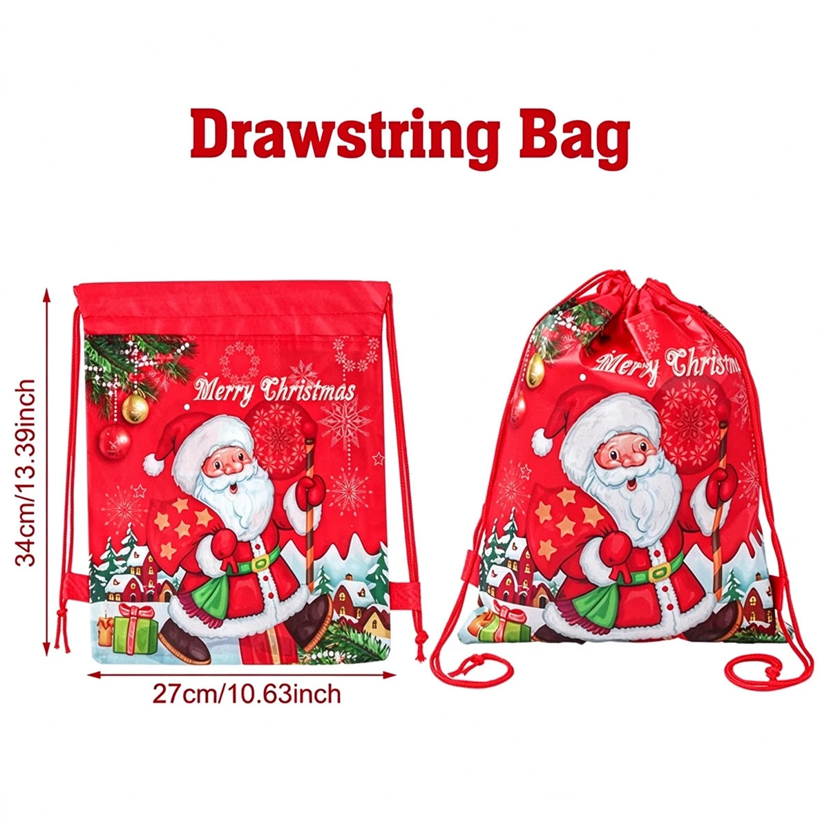 4-60pcs Christmas Drawstring Bags Non woven Sacks Xmas Wrapping Storage Bag for Christmas New Year Candy Goodie Gift Party Favor