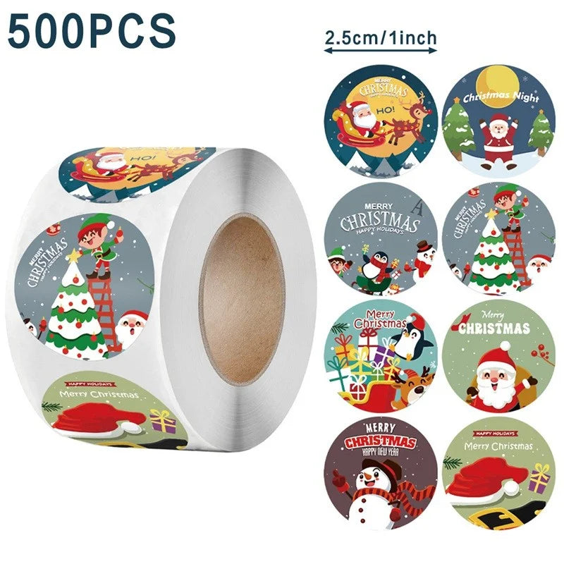 Christmas Gift Box Stickers Merry Christmas Decor For Home 2024 Navidad Kerst Xmas Decor Noel Kerst Happy New Year Gift 2025