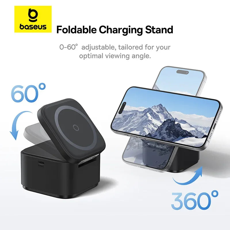 Baseus 3 in 1 25W Magnetic Wireless Charger Stand 15W Fast Wireless Charging Desktop Dock Station For iPhone16 15 14 13 Airpod