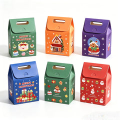 50Pcs Merry Christmas Handheld Gift Bags Xmas Party Favor Treat Boxes Cookie Chocolate Candy Packaging Boxes Decor Supplies
