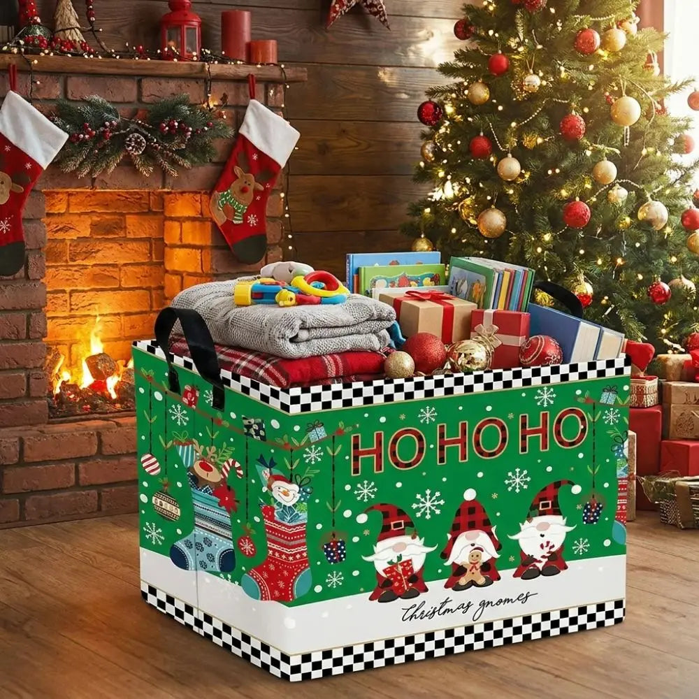 Cartoon Snowman Christmas Storage Basket Dwarf Pattern Large Capacity Christmas Gift Basket Rectangular Non-Woven