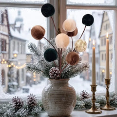 Christmas Velvet Ball Bouquet Christmas Tree Decoration Foam Ball Xmas Wreath Ornaments DIY Crafts Branches Hanging Decoration