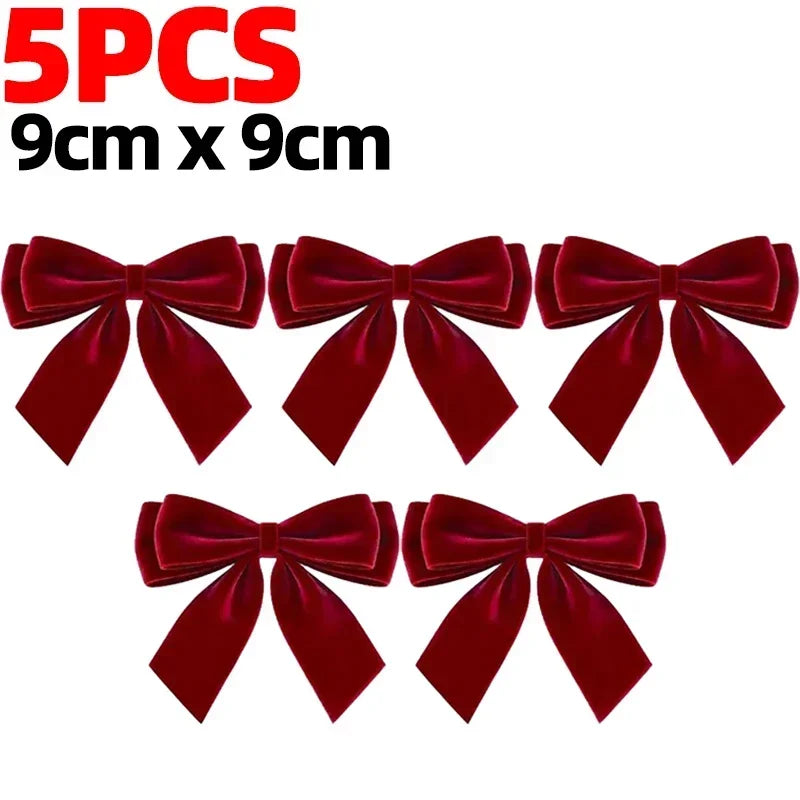 50/1PCS Red Velvet Christmas Bows Wine Red Fabric Bow Ornament Xmas Tree Wreath Gift Packaging New Year Holiday Party Decoration