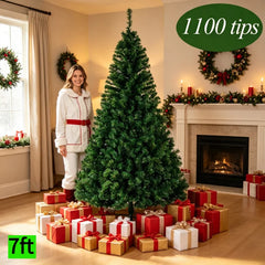 7ft Heavy-Duty Premium Christmas Tree, 1100 Tips, Full and Realistic Artificial Christmas Tree, with Metal Brackets, High-Quality PVC Branches, Easy to Assemble, Suitable for Luxury Home, Office and Commercial Decoration, Chr