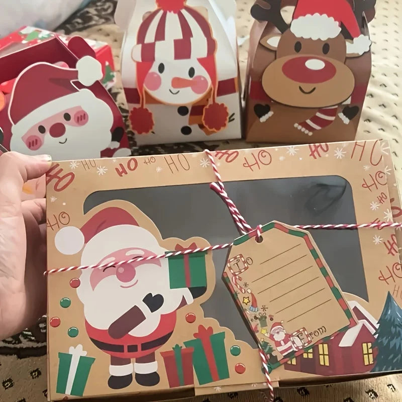 9Pcs Christmas Cookie Boxes Bakery Gift Boxes European Kraft Paper Box New Year Favors Large Candy Box Party Decoration