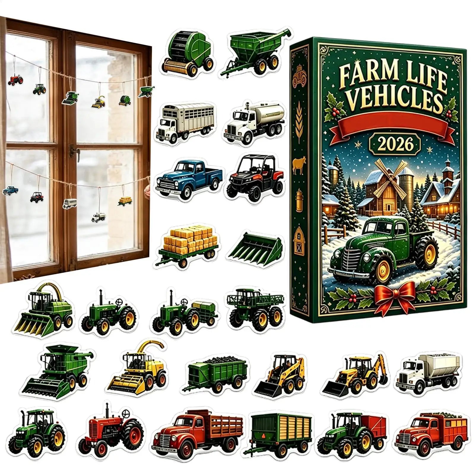 Christmas Calendar 2D 24-Day 2026 Advent Farm Vehicle Ornaments Trailer Statue Toys Christmas Countdown Calendar Christmas gift