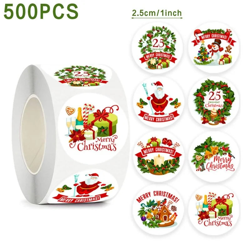 Christmas Gift Box Stickers Merry Christmas Decor For Home 2024 Navidad Kerst Xmas Decor Noel Kerst Happy New Year Gift 2025
