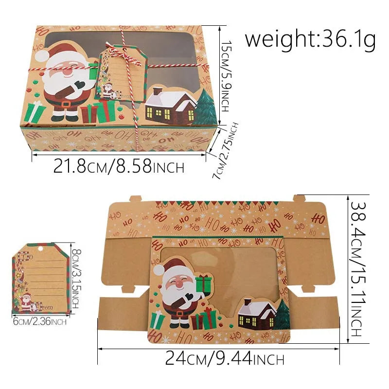 9Pcs Christmas Cookie Boxes Bakery Gift Boxes European Kraft Paper Box New Year Favors Large Candy Box Party Decoration