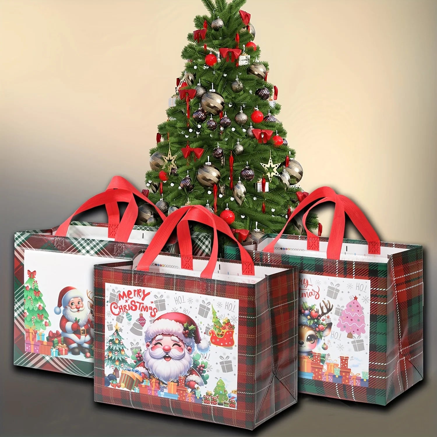 4/8pcs Christmas Gift Bag Santa Non-Woven Bag Christmas Decorations For Home Eco-friendly And Reusable New Year Packaging Bags