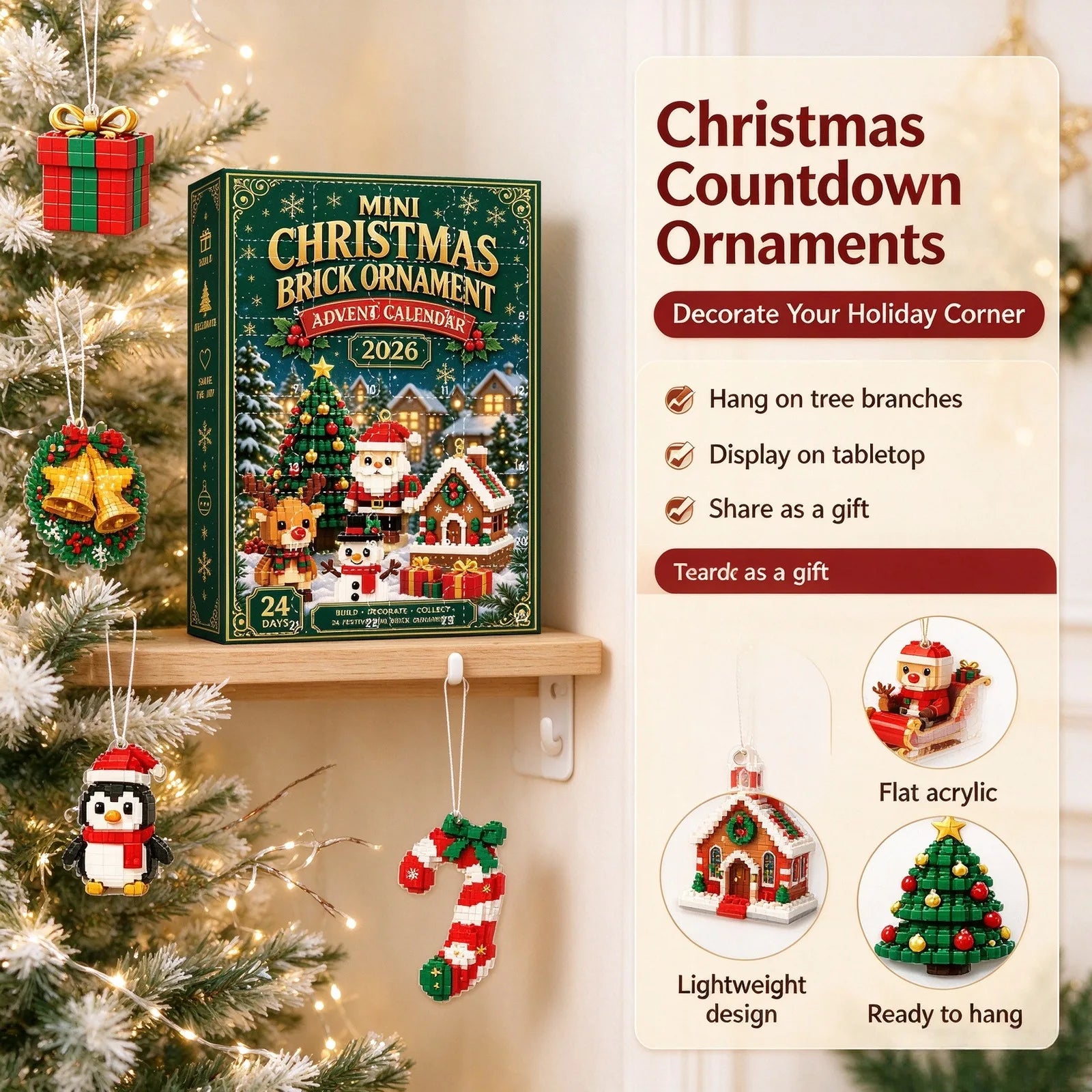 Christmas Building Block Pattern Advent Calendar,2027 Countdown Calendar Surprises Fidget for Adult Christmas Party Favors Gifts