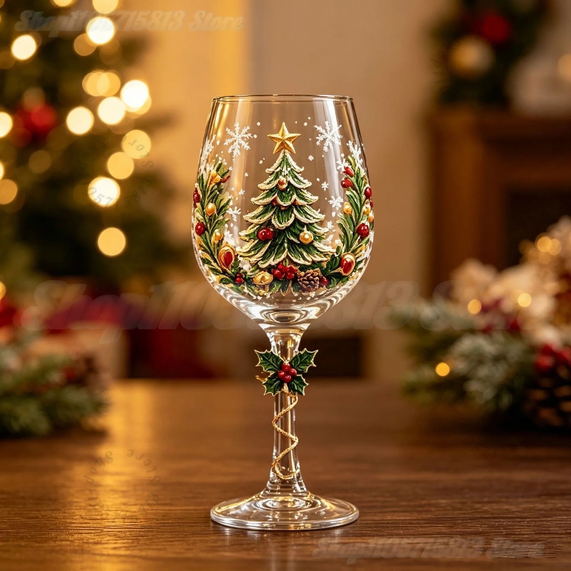 Novelty Christmas Wine Glasses Single & 6Pcs Gift Box Set,Christmas Stocking Tree Wreath Goblet for Christmas Party Decoration