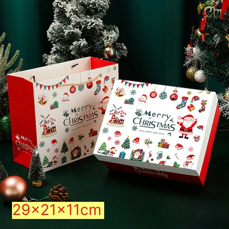 Merry Christmas Gift Box Handbag Set Present Package Handheld Box Lafite Grass Greeting Card Holiday Present Packing Set