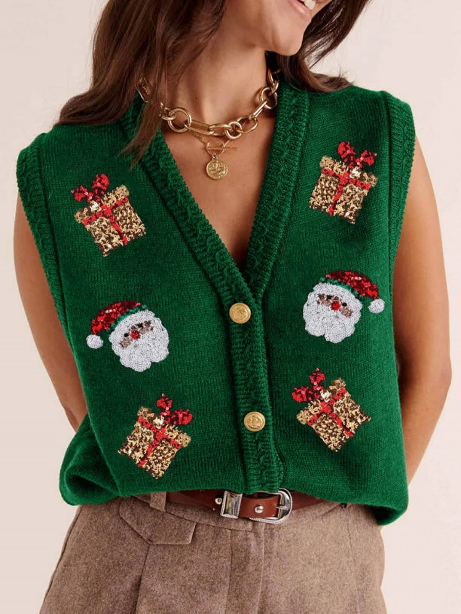 Ugly Christmas Vests for Women Sequin Nutcracker Santa Sweaters Shirt Holiday Sparkly Graphic Crewneck Pullover Top Black