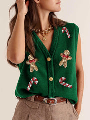 Ugly Christmas Vests for Women Sequin Nutcracker Santa Sweaters Shirt Holiday Sparkly Graphic Crewneck Pullover Top Black