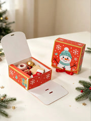 Christmas Snowman Gift Boxes, Paper Candy Cookie Boxes with Red Ribbon, Xmas Party Favor Treat Boxes