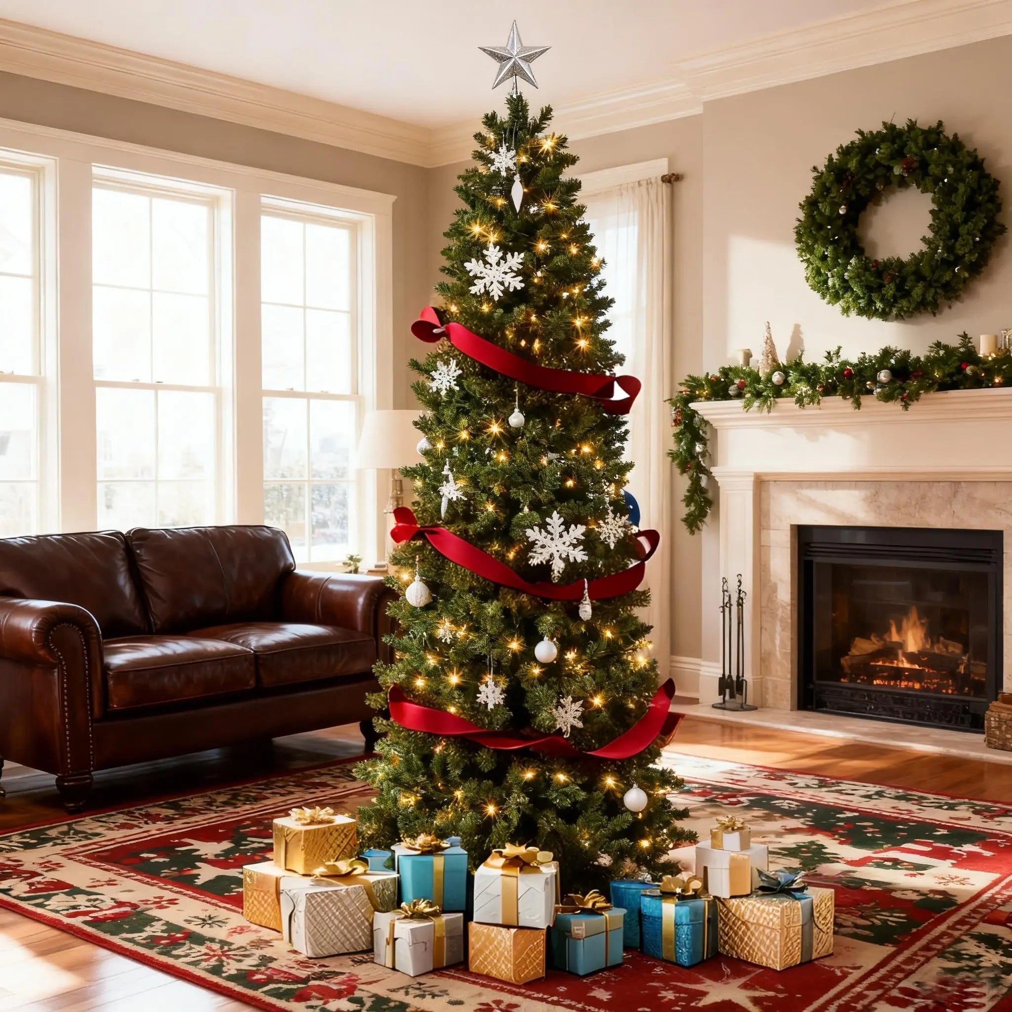 7.5ft Slim Profile Artificial Christmas Tree with Collapsible Metal Stand