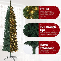7.5ft Slim Profile Artificial Christmas Tree with Collapsible Metal Stand