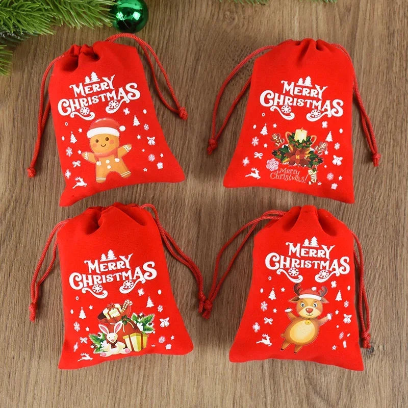 1/3/5Pcs Christmas Gift Bags 15x20cm Drawstring Pouch Santa Candy Bags Velvet Drawstring Bags for Christmas Eve Apple Gifts Bag