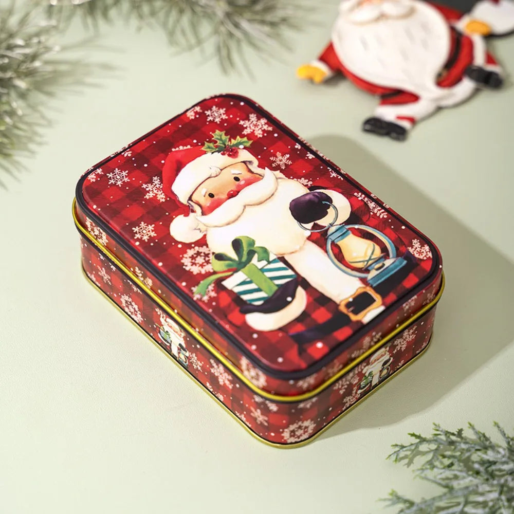 Cute Tinplate Christmas Tin Box Gift New Year Party Supplies Gift Box Festival Ornaments Candy Jar Christmas