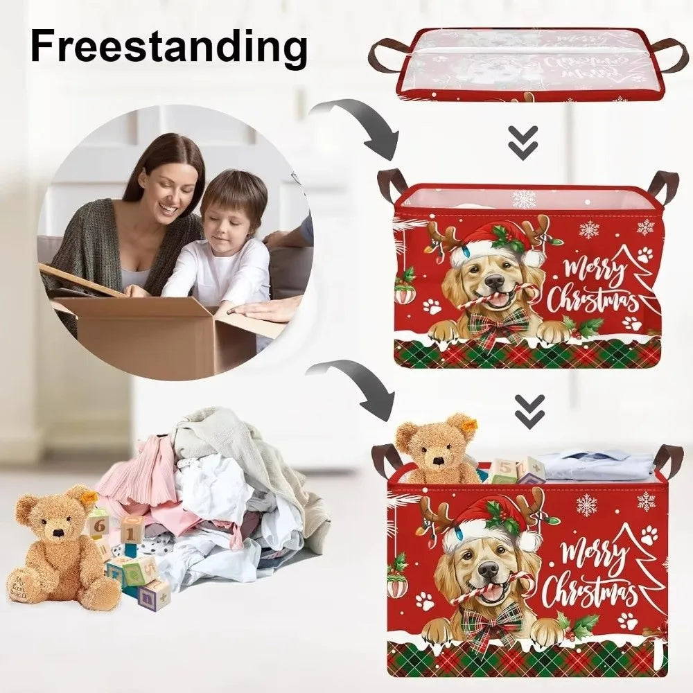 Cartoon Snowman Christmas Storage Basket Dwarf Pattern Large Capacity Christmas Gift Basket Rectangular Non-Woven
