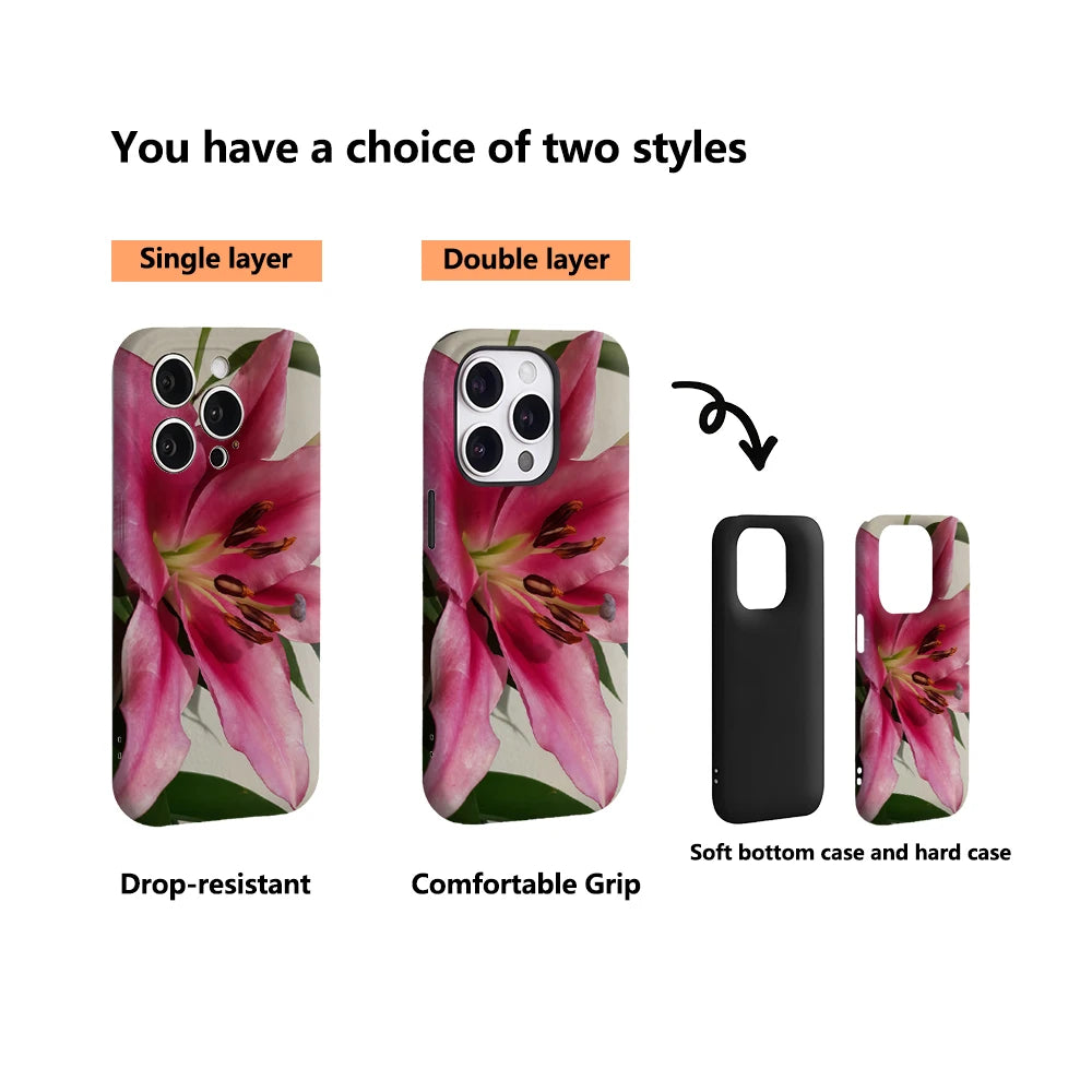 Bright Pink Lily Close-Up Art IPhone17 Must-Haves Phone Case for IPhone 17 16 15 14 13 12 Pro Max Plus Double-layer Back Cover