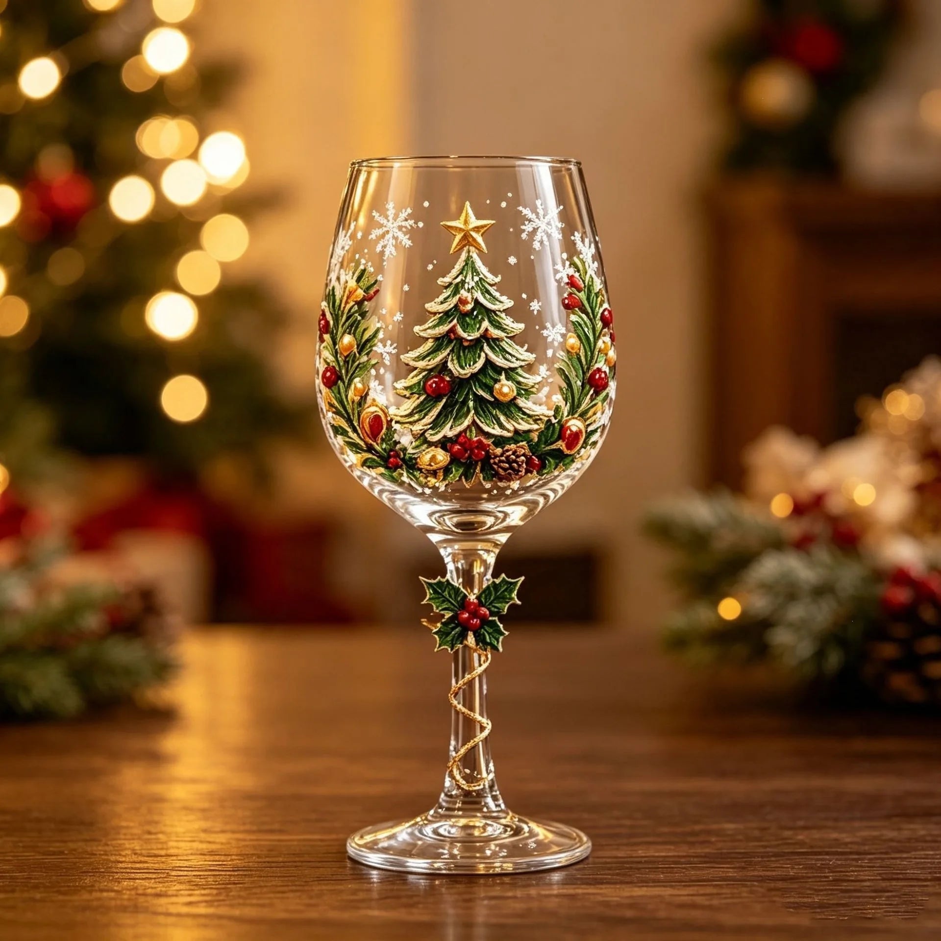Novelty Christmas Wine Glasses Single & 6Pcs Gift Box Set,Christmas Stocking Tree Wreath Goblet for Christmas Party Decoration
