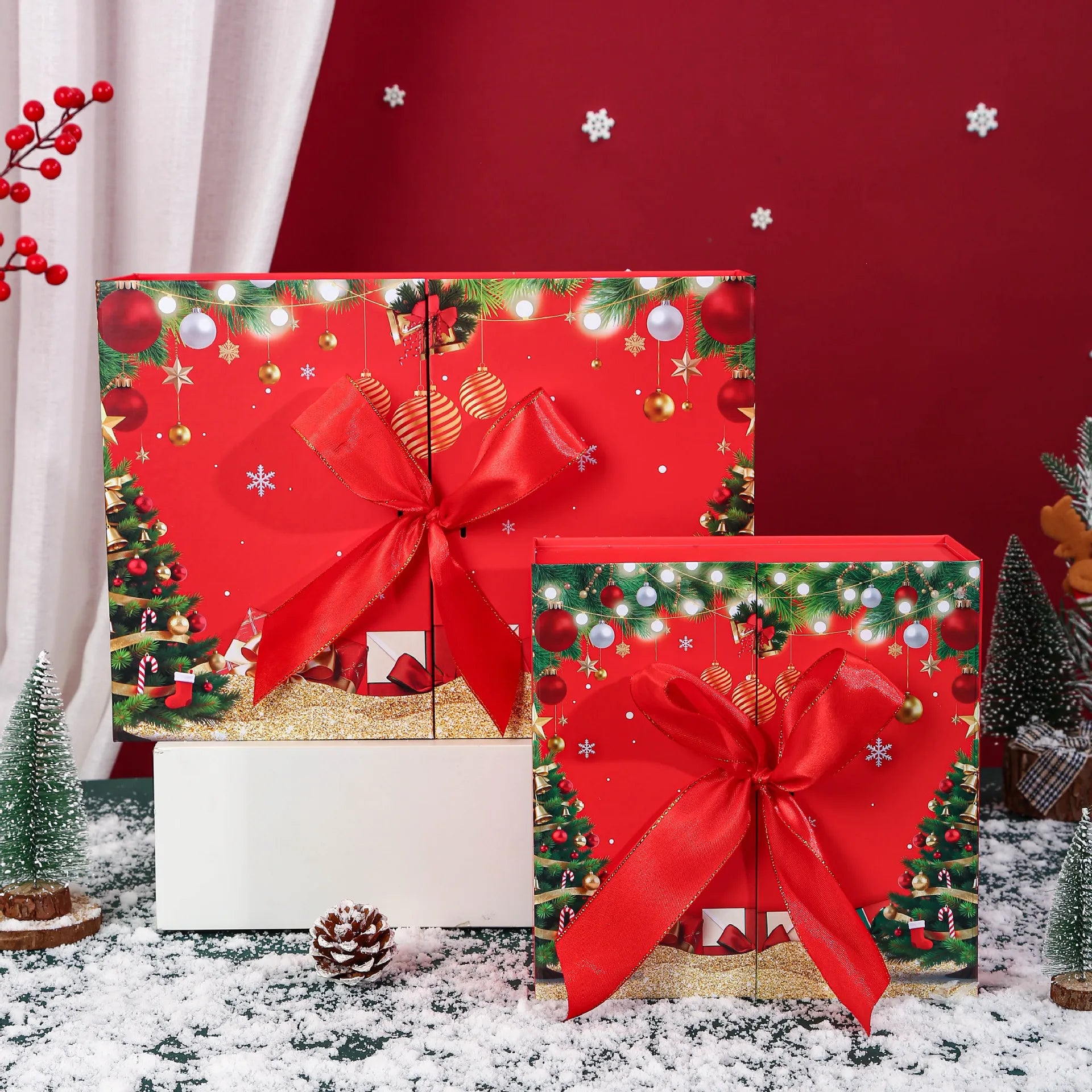 22×22×10cm Double Open Foldable Christmas Gift Box,4 Styles Empty Box for Xmas Candy Present Packaging Holiday Gift Decor