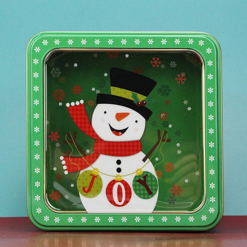 Square Christmas Tin Box Santa Claus Snowman Pattern Tin Box With Lid Cookie Box Mousse Cake Packaging Tin Box Home Storage Box