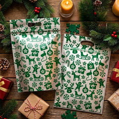 50Pcs Resealable Christmas Zip Lock Bags 50PCS Clear Christmas Plastic Sealing Bags with Handles for Xmas Holiday Party Candy