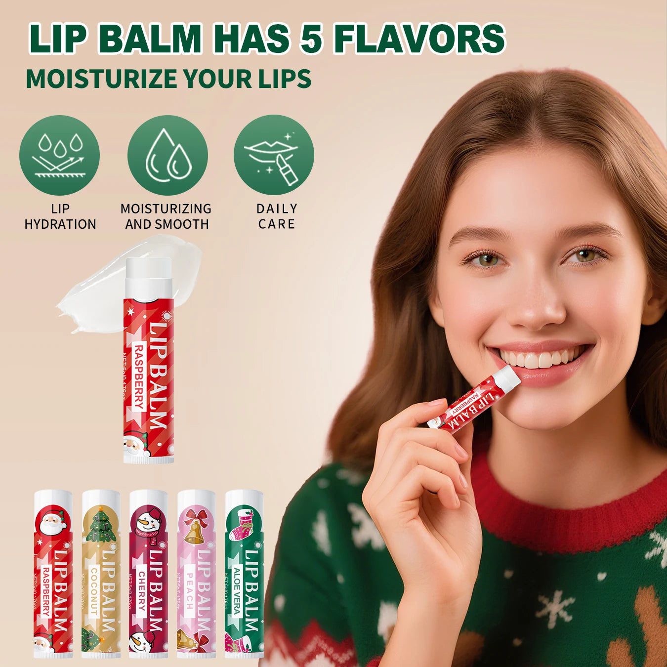 Christmas Assembly Gift Set - 20 Sets, Including Balm, Hand Cream, Lipstick, Red Gauze Bag, Christmas Tree Thank You Card