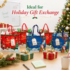 6Pcs Christmas Gift Bags Large Size Reusable Non-Woven Christmas Tote Bags with Handles Perfect for Xmas Gift Wrap Party Favor