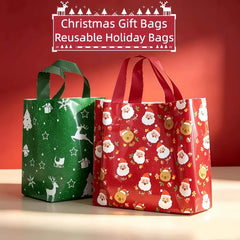 10 Pcs Christmas Gift Bags Mixed Plastic Tote Bags Reusable Candy Packaging Bags For Xmas Party Holiday Decor Friend Gifts