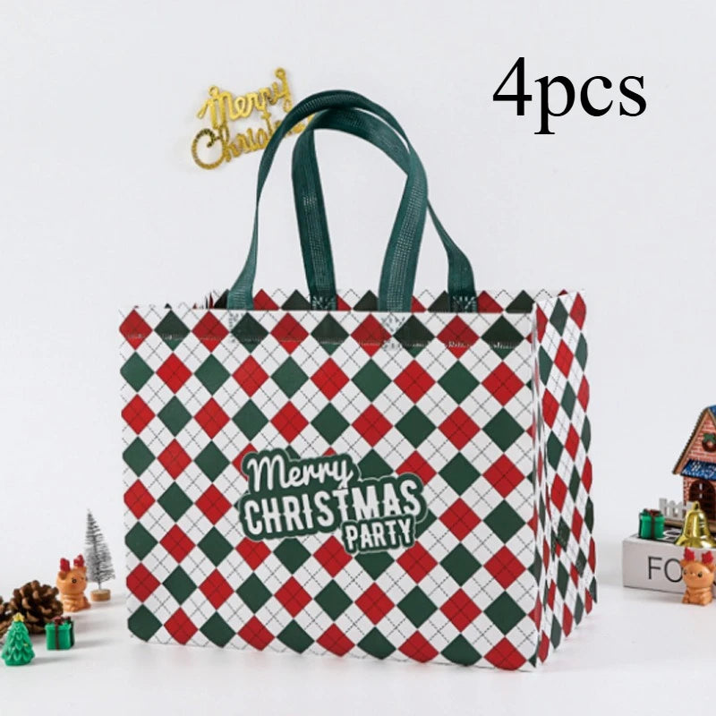4pcs Large Christmas Gift Bags with Handles, Reusable Non-Woven Fabric Holiday Shopping Tote Bags, Suitable for Christmas Party