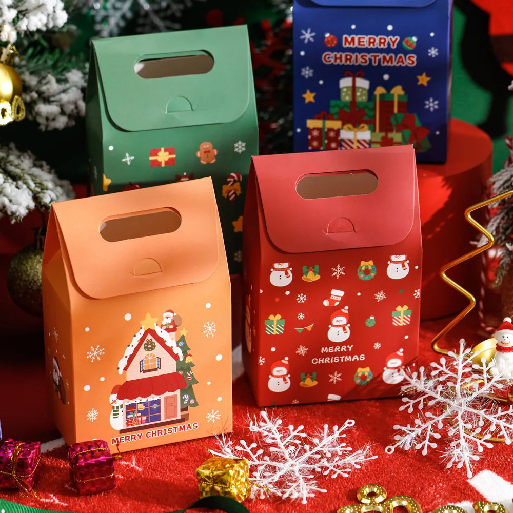 50Pcs Merry Christmas Handheld Gift Bags Xmas Party Favor Treat Boxes Cookie Chocolate Candy Packaging Boxes Decor Supplies