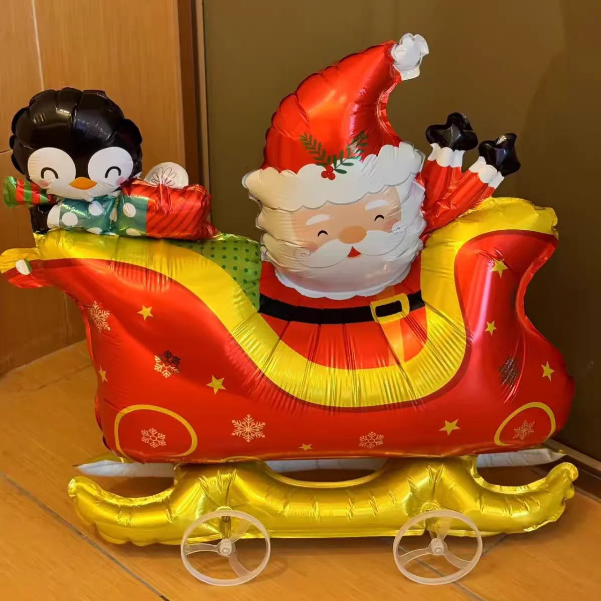 Christmas Walking Aluminum Foil Balloon Santa Claus Pull Along Wheel Balloon Kids Gift Birthday Xmas Party Home Decor Balloons