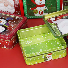 Square Christmas Tin Box Santa Claus Snowman Pattern Tin Box With Lid Cookie Box Mousse Cake Packaging Tin Box Home Storage Box