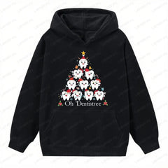 Funny Christmas Teeth Tree Sweatshirt Christmas Dentist Clothes Gift Hoodies Women Men Autumn Winter Crewneck Graphic Pullover