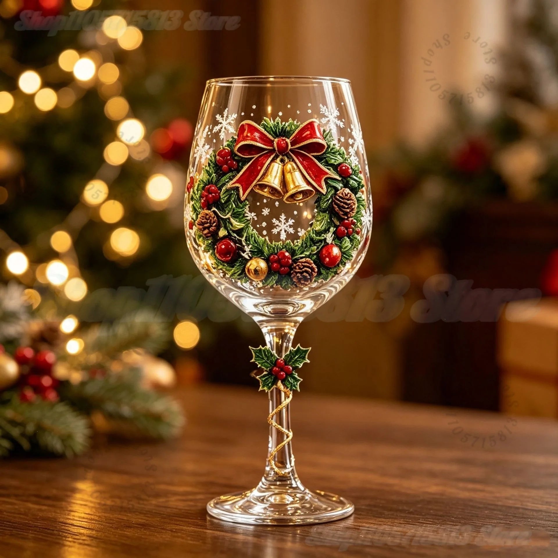 Novelty Christmas Wine Glasses Single & 6Pcs Gift Box Set,Christmas Stocking Tree Wreath Goblet for Christmas Party Decoration