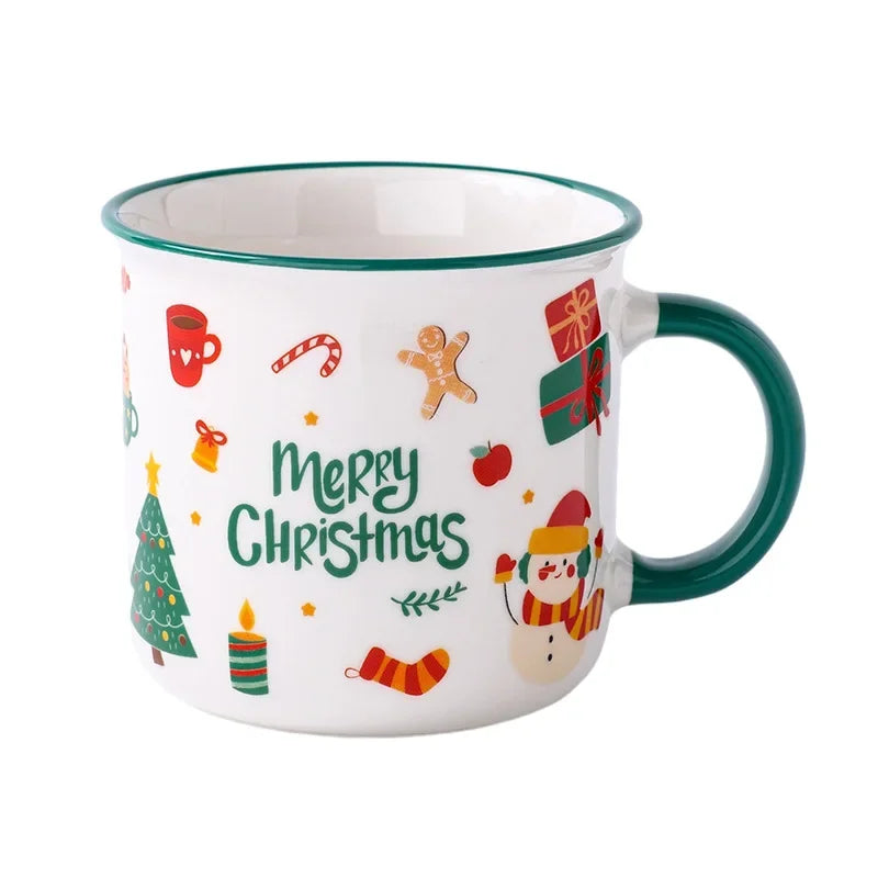 Christmas Ceramic Mug with Lid and Spoon Enamel Look Cartoon Water Cup Holiday Gift Cup for Wedding Party Favor