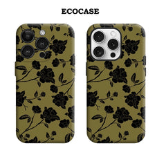 Black Floral on Olive IPhone17 Must-Haves Phone Case for IPhone 17 16 15 14 13 12 11 Pro Max Plus Double-layer Back Cover
